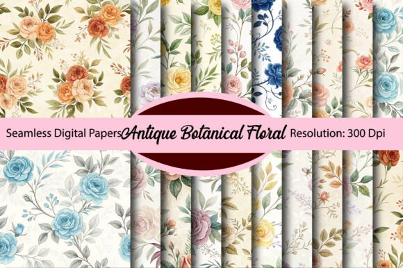 Download Antique Botanical Floral Digital Paper - Botanical Collection