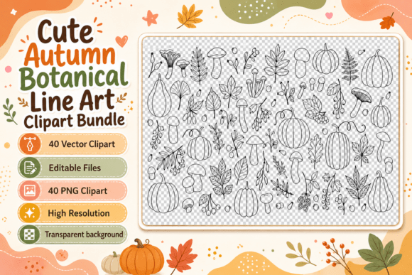 Download Cute Autumn Botanical Clipart Bundle - Botanical Collection