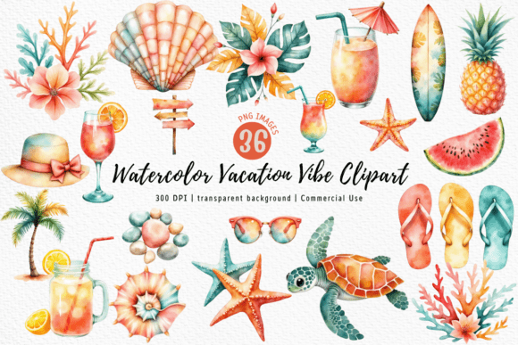 Download Watercolor Vacation Vibe Clipart PNG - Vibe Collection